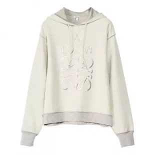 Cotton Embroidered Hoodie Gray