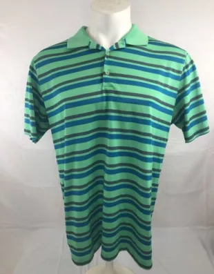 Golf Dri-Fit Polo Short Sleeved Green Striped Large Shirt