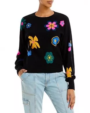 Retro Floral Intarsia Cashmere Sweater