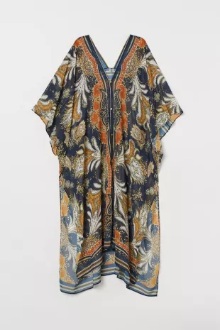 Dark blue/paisley-patterned Kaftan with Buttons