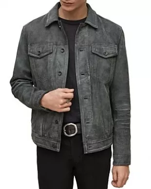 Andrew Slim Fit Leather Trucker Jacket