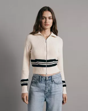 Amy Cotton Stripe Zip Sweater
