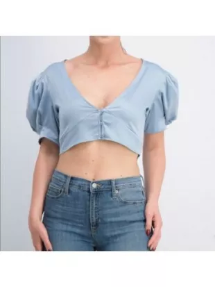 Cropped Puff-Sleeve Top