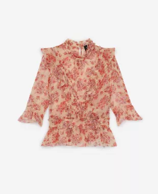 Floral Printed Flowing Top With Frills