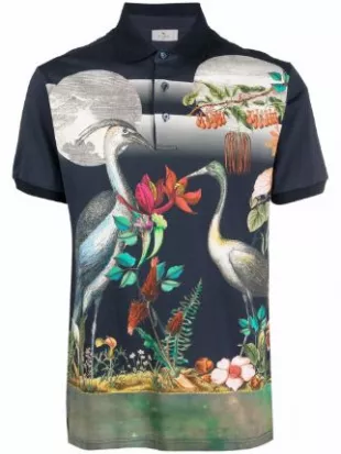 Heron Print Polo Shirt