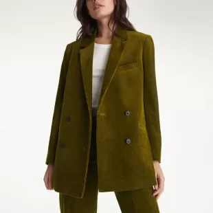 Green Double Breasted Corduroy Blazer