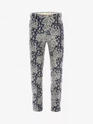 Ivy Creeper Jacquard Trousers in Blue/ivory