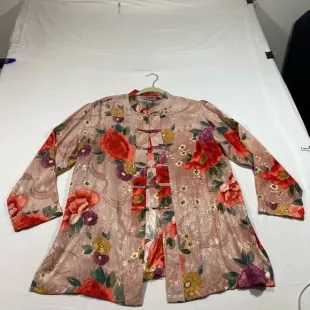 Design 100% Silk Blouse Floral Asian Long Sleeve Ombré Buttoned