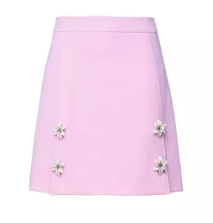 Floral-appliquéd Wool-crepe Mini Skirt