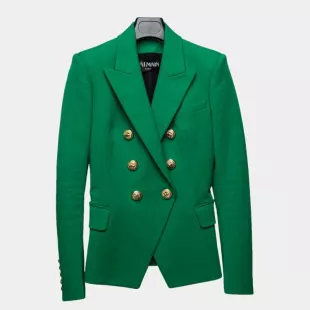 Green Canvas Double Breasted Blazer