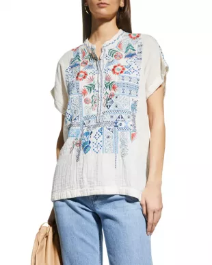 Chrisley Floral-Embroidered Blouse