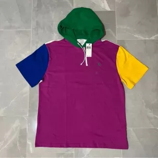 Men’s Colorblock Hoodie Short Sleeves T Shirt