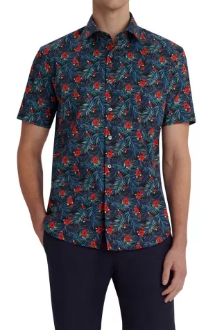 Floral Stretch Short Sleeve Button-Up Shirt