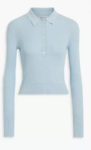 Ribbed Silk and Cotton-blend Polo Sweater