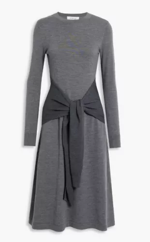 Tie-Front Mélange Wool-Blend Dress