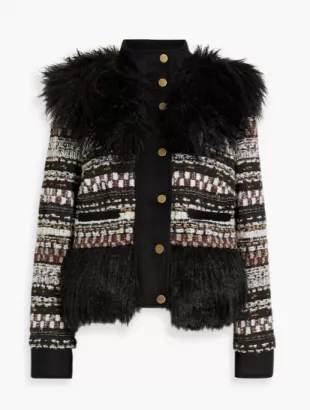 Nelway Faux Fur-Trimmed Sequin-Embellished Bouclé-Tweed Jacket