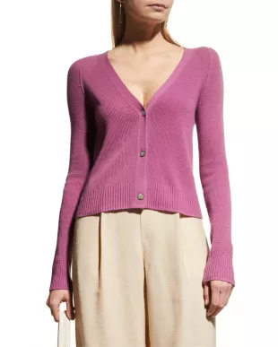 Cashmere Knit Short Raglan-Sleeve Cardigan