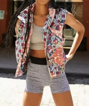 Movement Floral Stripe Net Pocket Elastic Waist Hoodie Vest