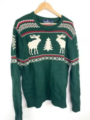 Deer Moose Snowflake Christmas Crewneck Sweater