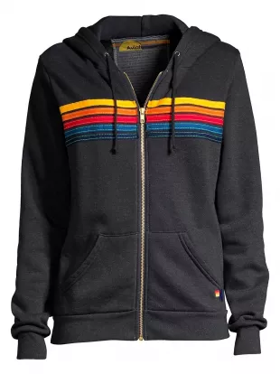 Five-Stripe Zip-Front Hoodie - Charcoal