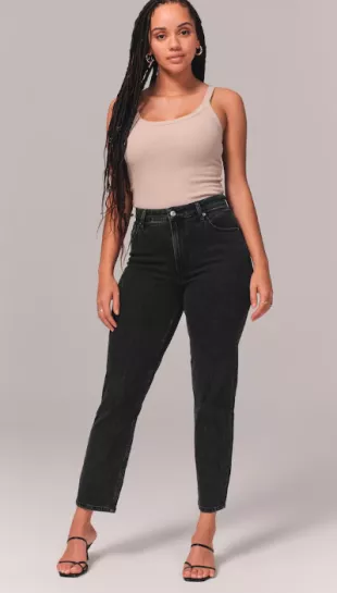 Curve Love High Rise Dad Jean in Ripped Black