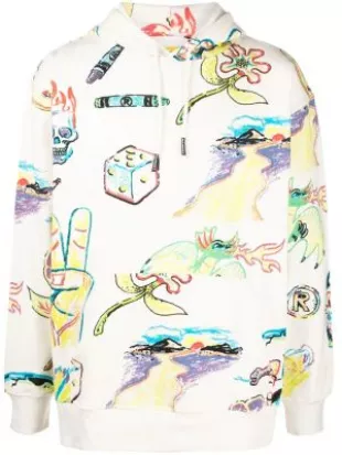 graphic chalk print hoodie - Neutrals
