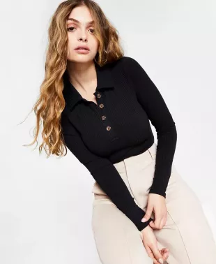 Polo Style Ribbed Bodysuit