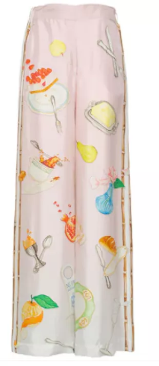 Printed Silk Satin Wide Pants