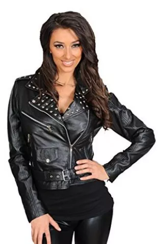 A1 Fashion Goods - Ladies Real Leather Studded Cropped Biker Style ...