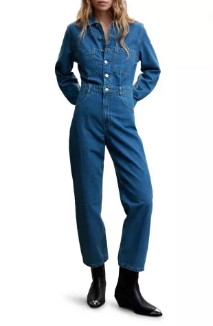 Mango - Long Sleeve Denim Jumpsuit