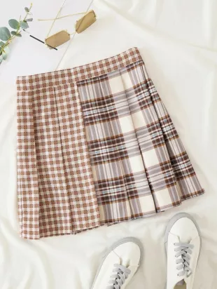 Shein - Tartan Pleated Skirt