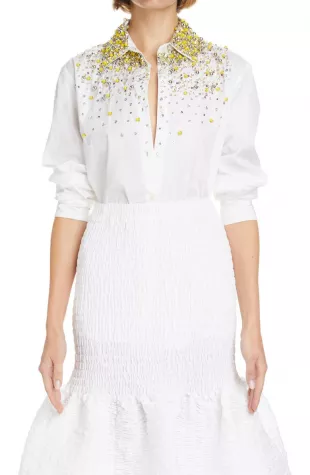 Pearl-Embellished Button-Up Shirt
