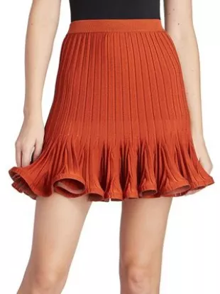 Pleated Rib-Knit Miniskirt
