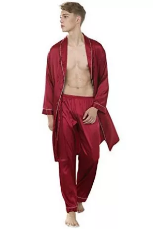 Peignoir Pour Homme - IToobe - Robe De Chambre En Soie Kimono Pyjama - Café Café
