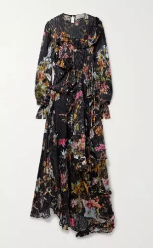 preen - Elda Asymmetric Floral-Print Devoré-Satin Dress