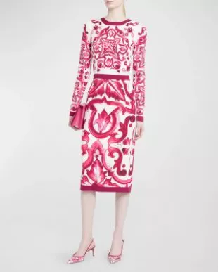 dolce and gabbana blue tile dress Dolce & Gabbana // Silk Majolica Print Bustier Dress  VSP Consignment