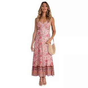 Women's Summer Casual Sweetheart V-Neck Sleeveless Tank Top Long Dress Floral Beach Party Sundress (as1, Alpha, s, Regular, Regular, Pink, Small)