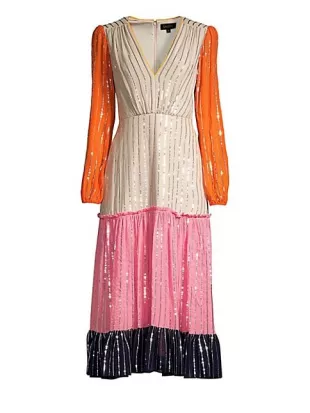 Saloni - Devon Colorblock Silk Sequin Dress