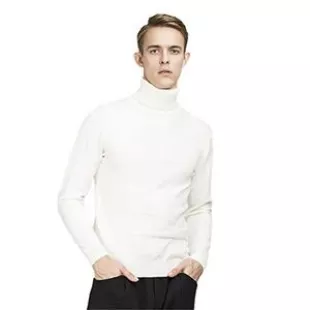Autumn Winter Men's Turtleneck Sweaters High Neck Sweaters Pullover Male Knitwear Long Sleeve Knitted Tops Pullovers White XL