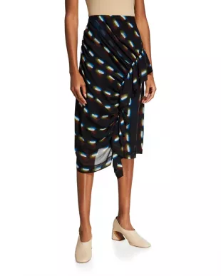 Black Syvan Printed Ruffle Midi Skirt