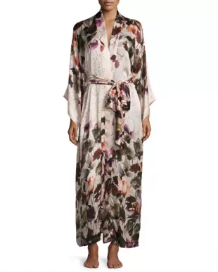 Christine Designs - Long Silk Robe, Botanica Print