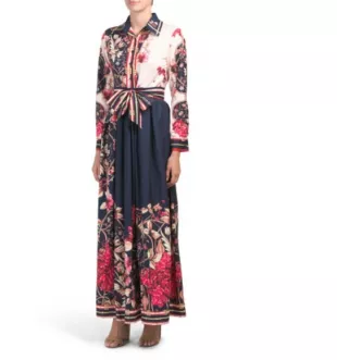 chinese dress ladies Dalia Macphee Women's One Shoulder Bold Floral Asymmetrical Maxi Dress Purple / S