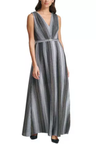 Bcbg metallic outlet stripe pleated gown