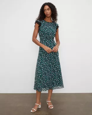 Club Monaco - Drape Flutter Sleeve Printed Maxi Dress