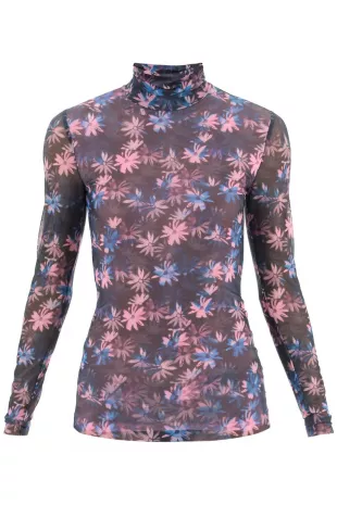Printed Mesh Turtleneck Top