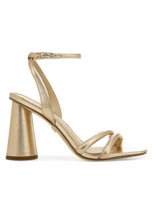 Sam Edelman - Kia Metallic Leather Block-Heel Sandals in Gold Leaf