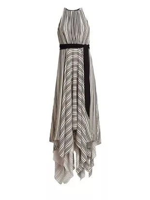 Halston - Sleeveless Strip Back Striped Handkerchief Dress