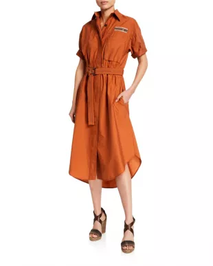 Monili-Beaded Short-Sleeve Safari Dress