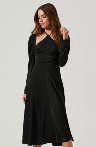 The Label Cinched Halterneck Satin Dress
