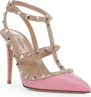 Rockstud T-Strap Pointed Toe Pump